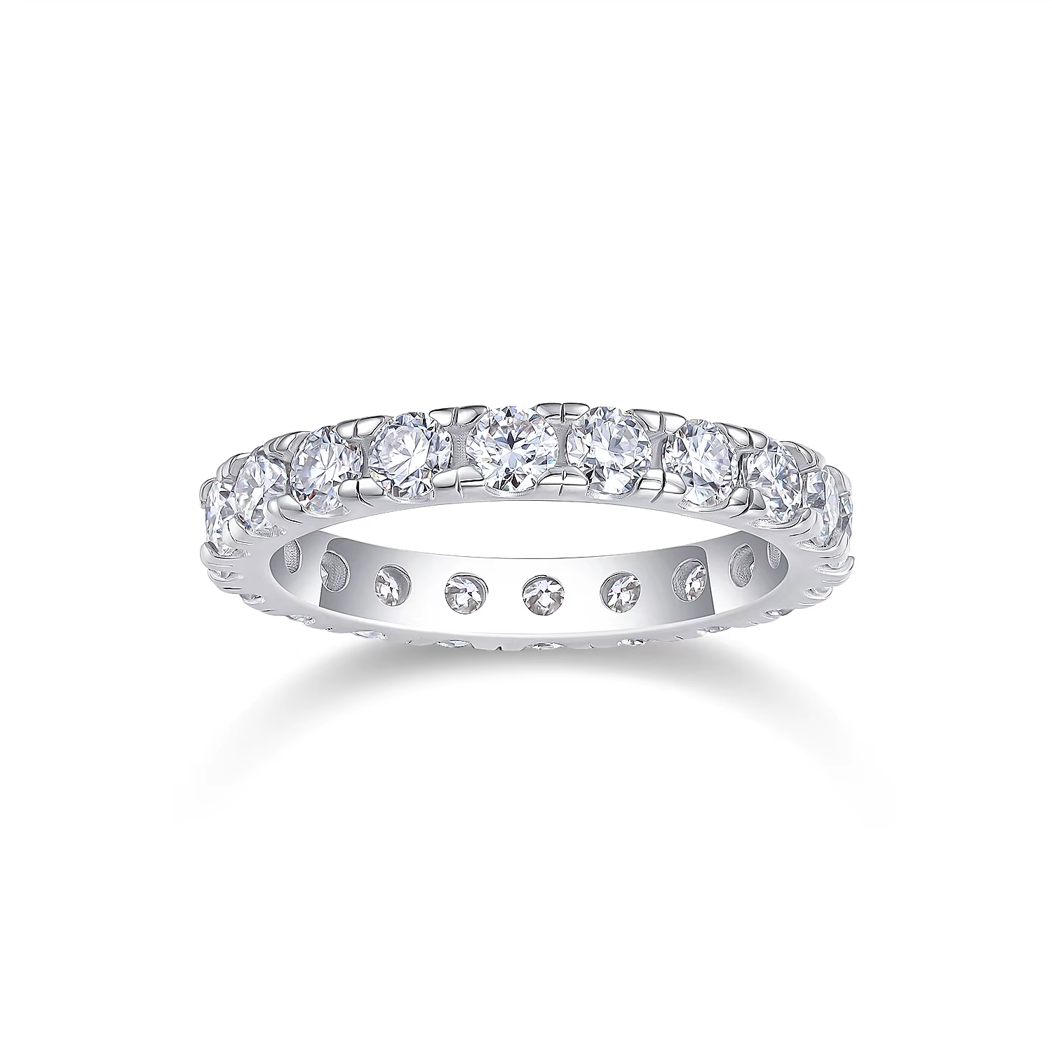 Anel de Moissanites em Prata 925 e Ouro Branco 18K