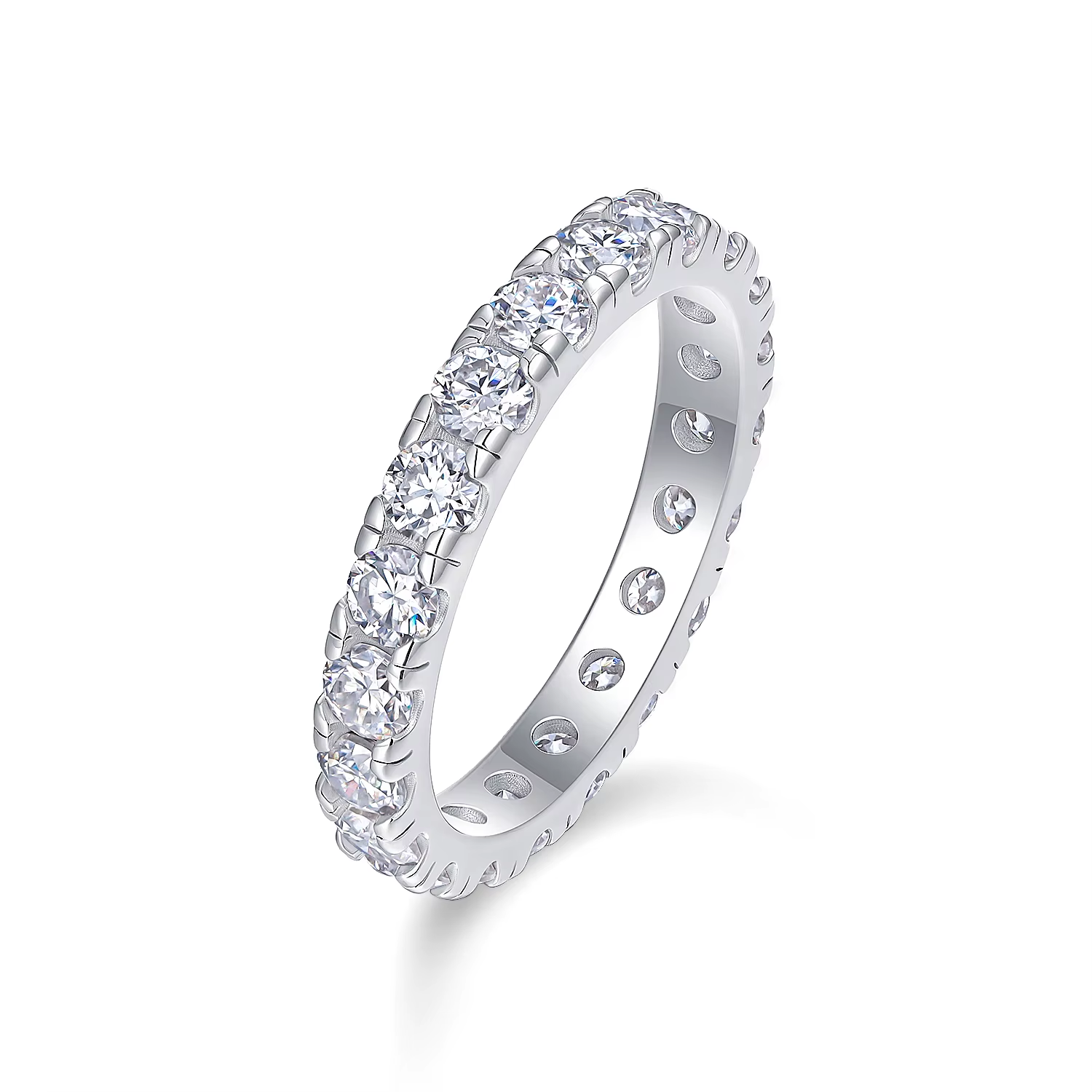 Anel de Moissanites em Prata 925 e Ouro Branco 18K