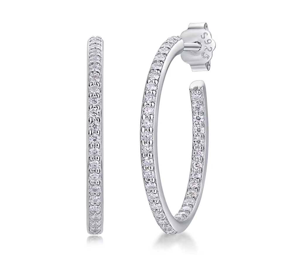 Brinco Argola de Moissanites em Prata 925