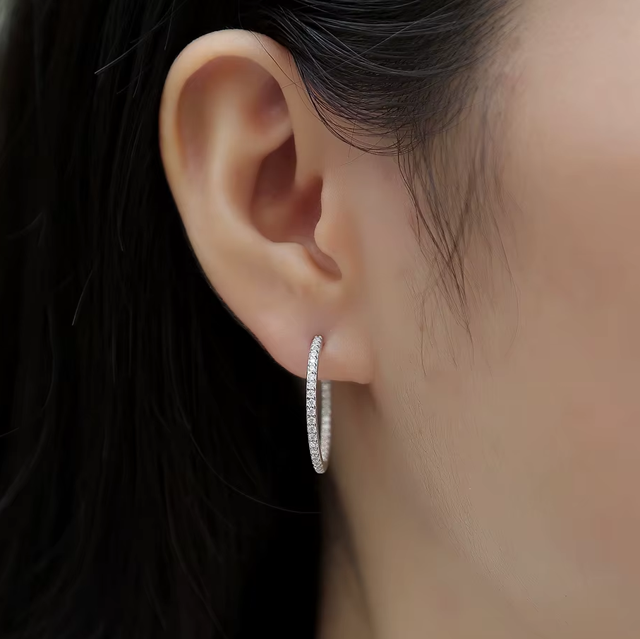 Brinco Argola de Moissanites em Prata 925