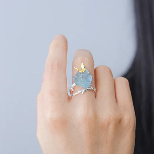 Anel Borboleta em prata 925 com Acquamarine