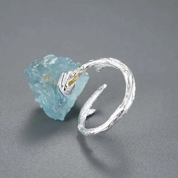 Anel Borboleta em prata 925 com Acquamarine