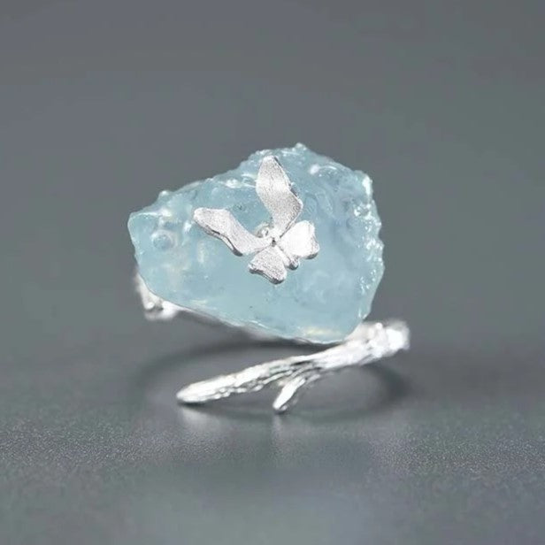 Anel Borboleta em prata 925 com Acquamarine